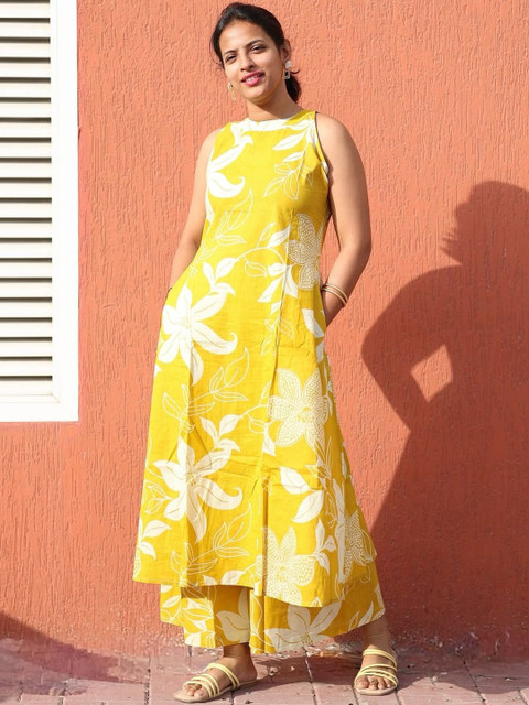 Keitra Women Floral Printed Regular Pure Cotton Kurta with Palazzos - Image 4
