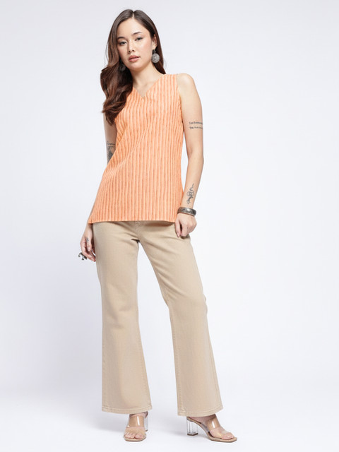 Anouk Rustic Striped V-Neck Straight Kurti