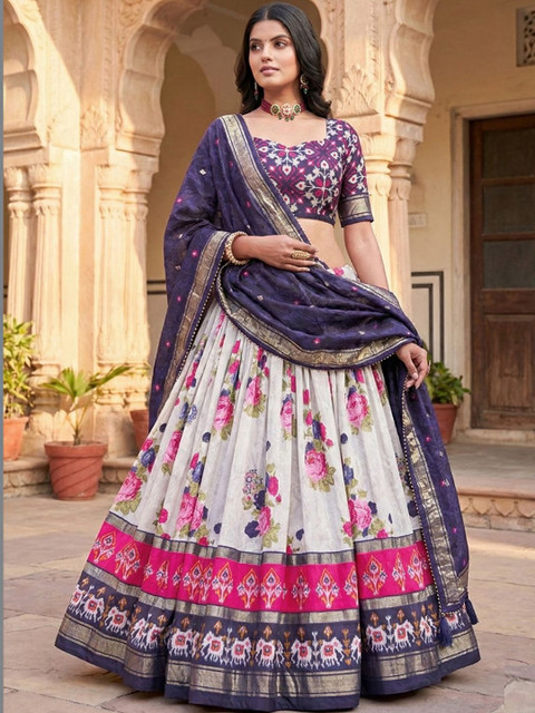 KALINI Printed Foil Print Ready to Wear Lehenga & Unstitched Blouse With Dupatta