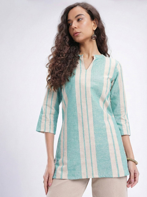 Anouk Rustic Striped Mandarin Collar Straight Kurti