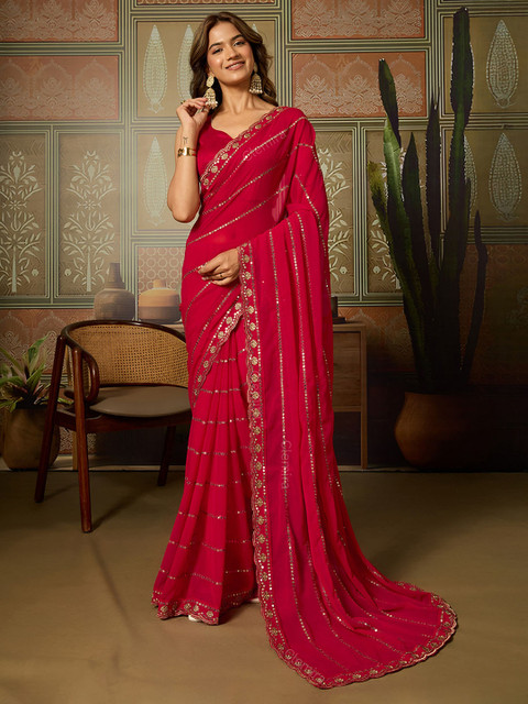 DIVASTRI Embellished Sequinned Pure Georgette Saree