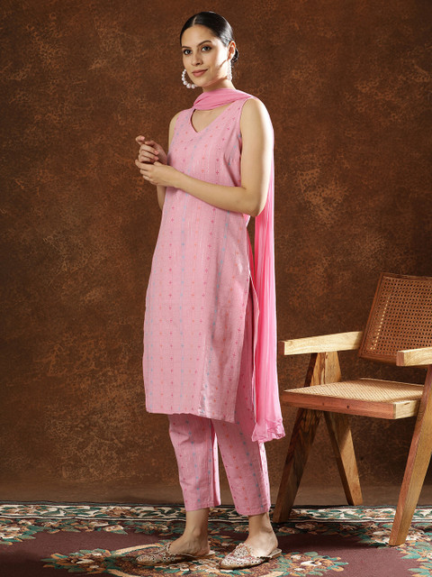 Anouk Ethnic Motifs Printed Regular Pure Cotton Kurta With Trousers & Dupatta - Image 4
