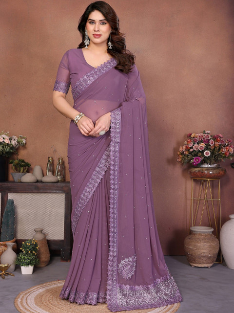 KALINI Embellished Embroidered Poly Georgette Heavy Work Saree