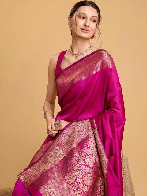 LEAFFEB Ethnic Motifs Zari Art Silk Banarasi Saree