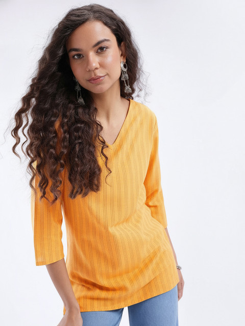 Anouk Rustic Striped V-Neck Straight Kurti