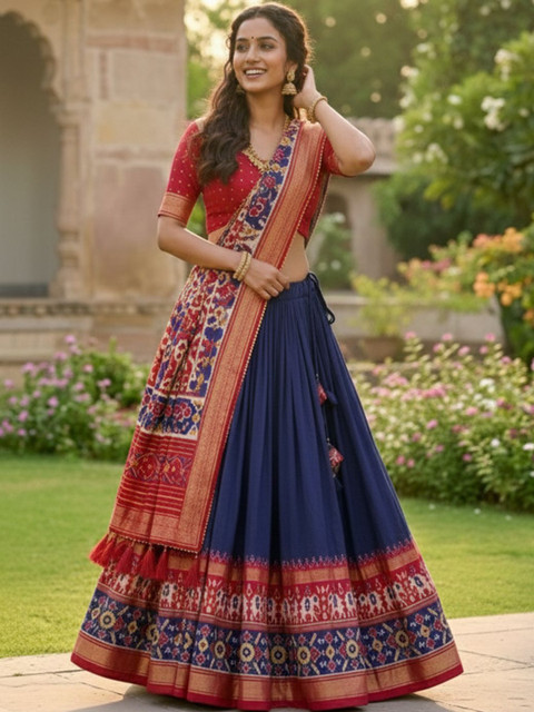 KALINI Printed Ikat Ready to Wear Lehenga & Unstitched Blouse With Dupatta