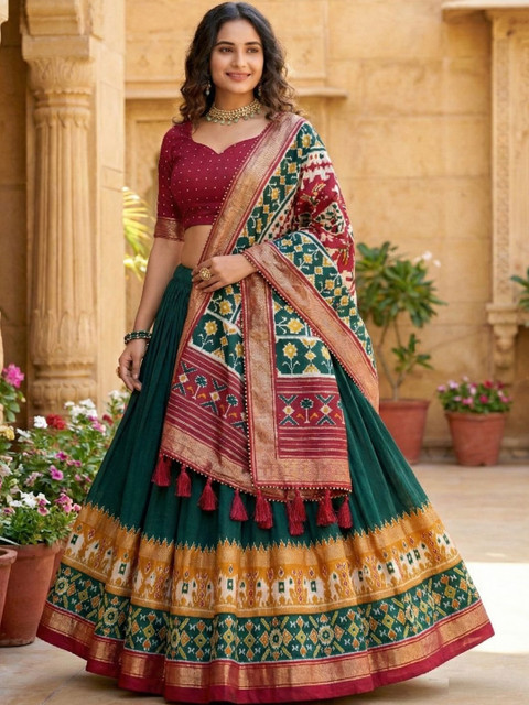 KALINI Embellished Foil Print Ready to Wear Lehenga & Unstitched Blouse With Dupatta