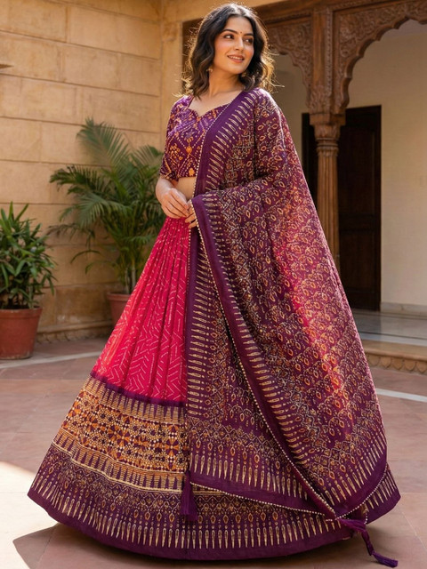 KALINI Printed Foil Print Ready to Wear Lehenga & Unstitched Blouse With Dupatta