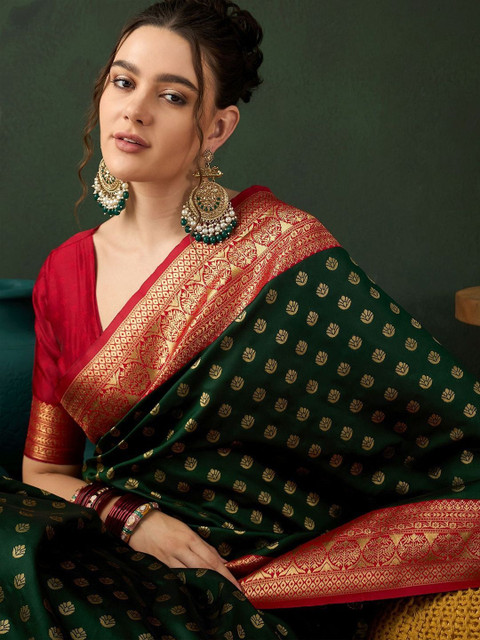 LEAFFEB Ethnic Motifs Zari Art Silk Heavy Work Banarasi Saree