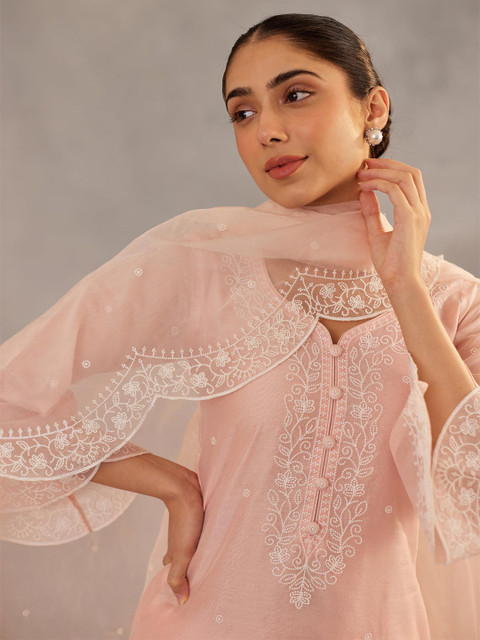 Royal Export Women Ethnic Motifs Embroidered Regular Thread Work Kurta with Palazzos & With Dupatta