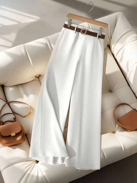 KERI PERRY Women Relaxed Straight Leg High-Rise Non Iron Trousers