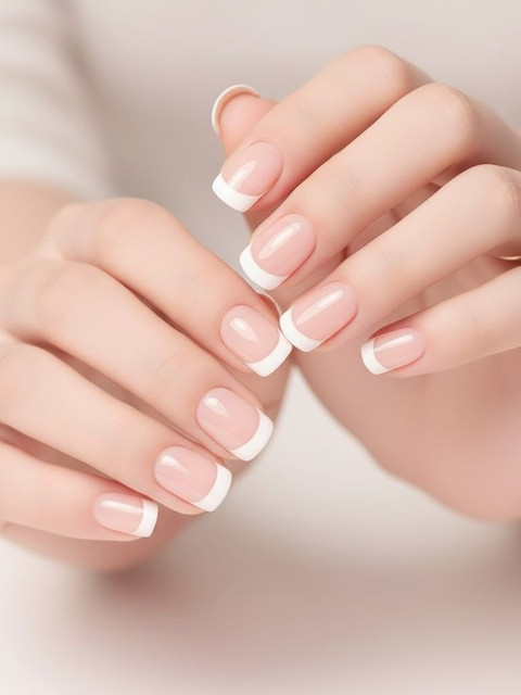 Vembley Set Of 24 Artificial Reusable French Manicure Style Nails With Glue - Pink