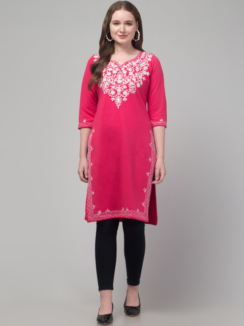 ASAD GARMENTS Women Ethnic Motifs Embroidered Mirror Work Woollen Kurta