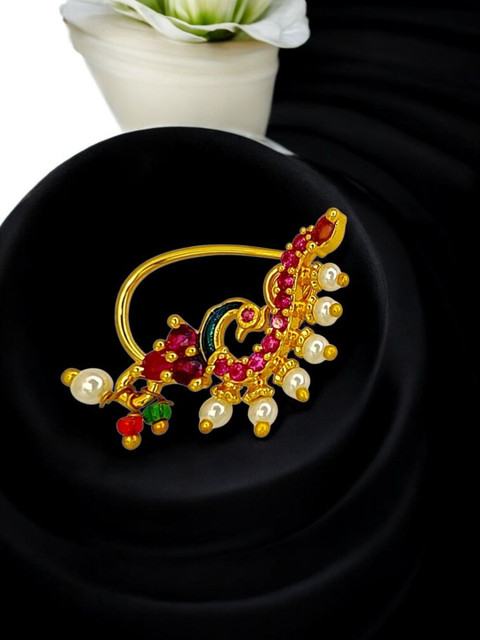 FEMMIBELLA Gold-Plated Artificial Stones and Beads Stud Nosepin