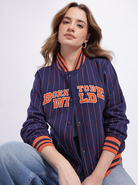 glitchez Striped Relaxed Fit Varsity Jacket