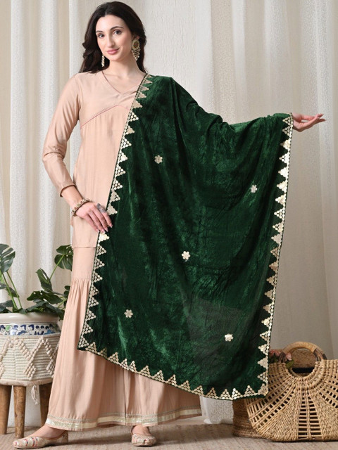 Fabway Clothing Embroidered Velvet Dupatta with Gotta Patti
