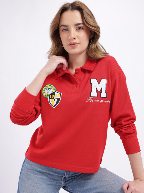 glitchez x Disney Printed Shirt Collar Oversized Sweatshirt with Inner Terry