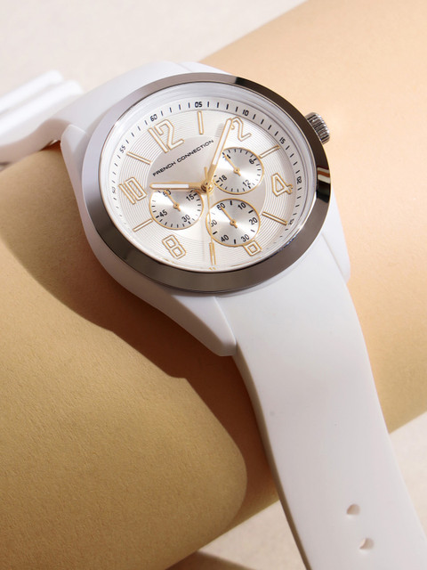 French Connection Unisex Silver Sunray Round Dial Analogue Watch FC04SW