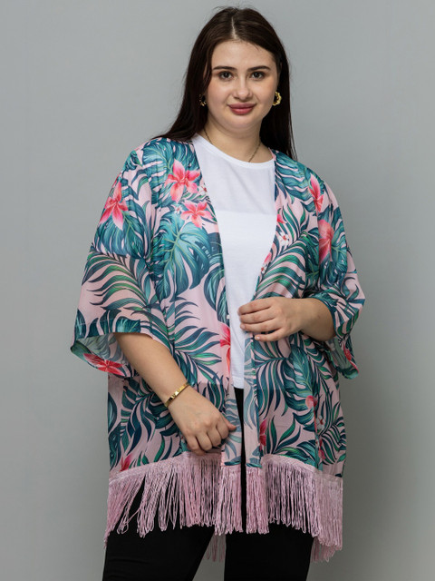PURYS PLUS Women Printed Tasselled Tropical Shrug