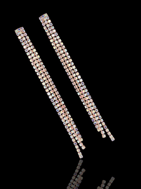 VAMA Women Rose Gold Rhine Stone Studs Tassel Lightweight Earrings