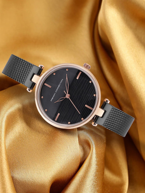 French Connection Women Black Dial Stainless Steel Bracelet Style Straps Analogue Watch