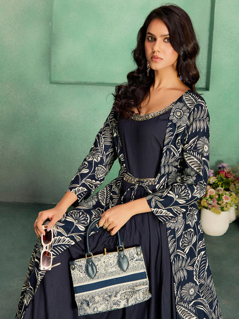 MADHURAM Embroidered Three-Fourth Sleeves Gown Ethnic Dress