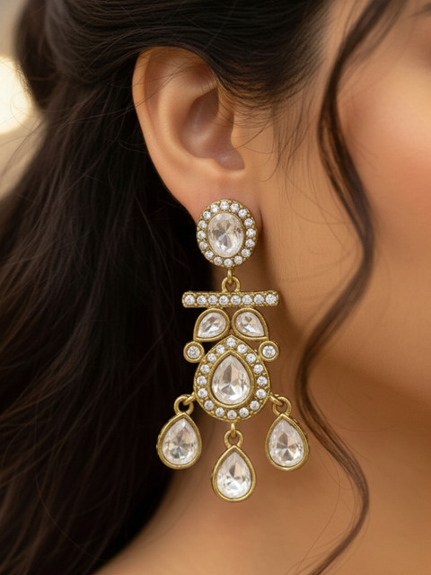 SHONA'S STYLE Brass-Plated Garnet Beaded Teardrop Drop Earrings