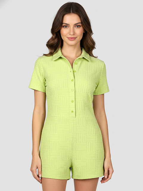 LULU & SKY Textured Spread Collar Playsuit