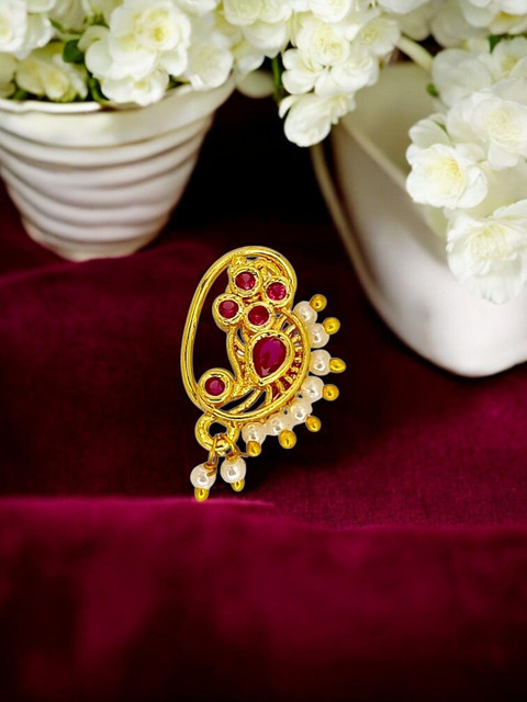 FEMMIBELLA Gold-Plated Artificial Stones and Beads Stud Nosepin