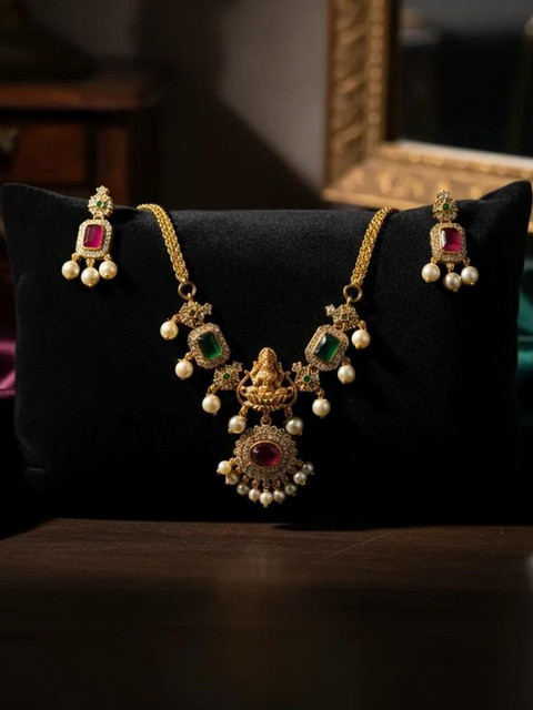 Roop Katha Gold-Plated American Diamond Jewellery Set