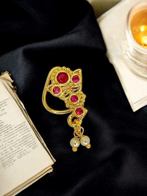 FEMMIBELLA Gold-Plated Artificial Stones and Beads Stud Nosepin