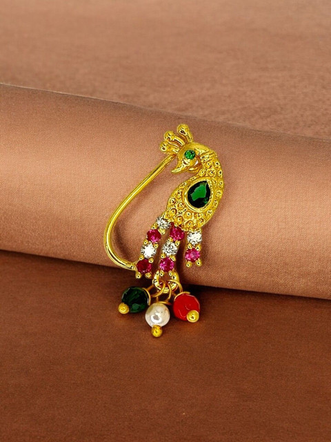 FEMMIBELLA Gold-Plated Artificial Stones and Beads Stud Nosepin