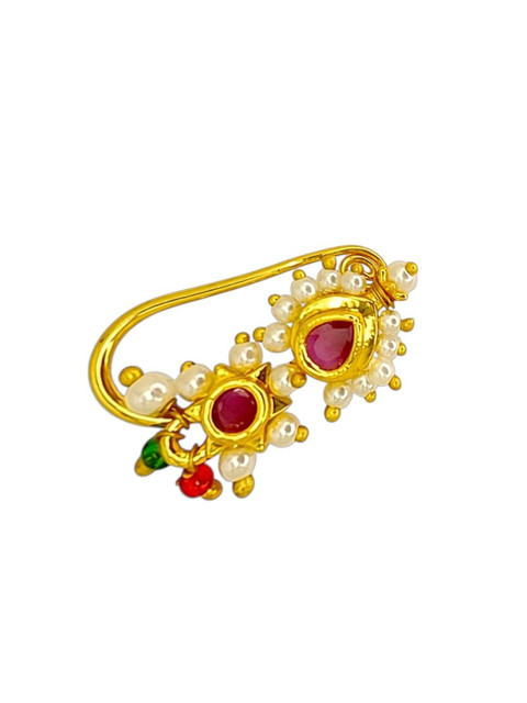 FEMMIBELLA Gold-Plated Artificial Stones and Beads Stud Nosepin - Image 5