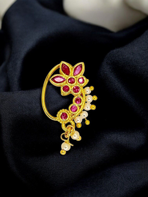 FEMMIBELLA Gold-Plated Artificial Stones and Beads Stud Nosepin