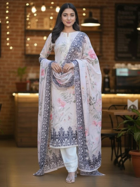 GULMEHAK Women Floral Printed Regular Pure Cotton Kurta with Trousers & Dupatta