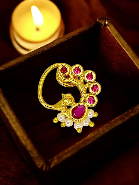 FEMMIBELLA Gold-Plated Artificial Stones and Beads Stud Nosepin