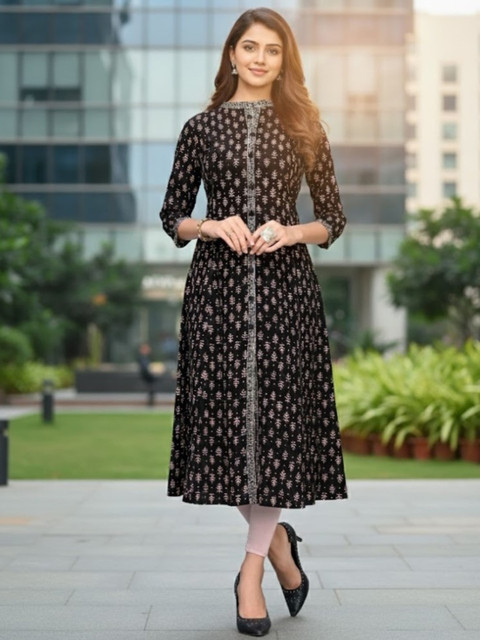 GULMEHAK Floral Printed Anarkali Cotton Kurta