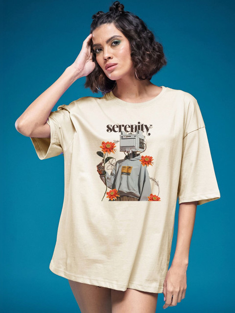 SMARTEES Women Printed Drop-Shoulder Sleeves T-shirt