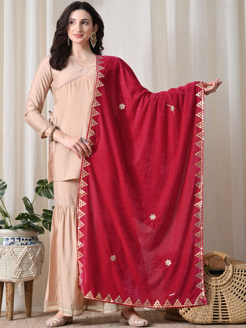 Fabway Clothing Embroidered Velvet Dupatta with Gotta Patti