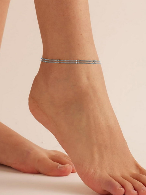 VAMA Women Silver Plated Double Layered Beads Leg Anklet