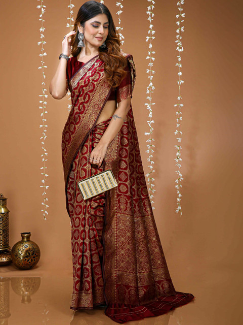 Anouk Woven Design Zari Silk Blend Handloom Banarasi Saree - Image 6