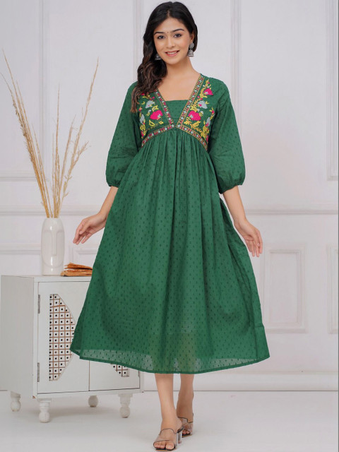 HERE&NOW Floral Embroidered A-Line Midi Dress