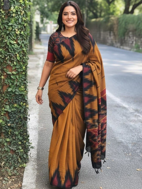 NIKATT Woven Design Pure Cotton Khadi Saree