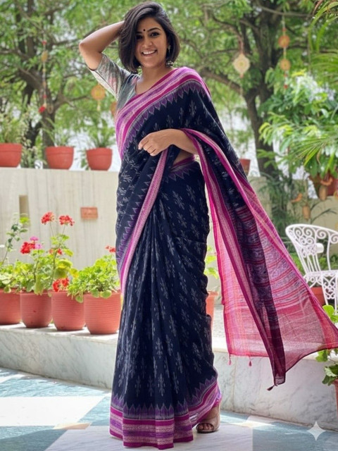NIKATT Ethnic Motifs Pure Cotton Khadi Saree