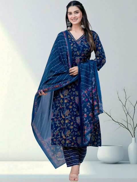 Anouk Women Ethnic Motifs Printed Regular Kurta with Trousers & With Dupatta