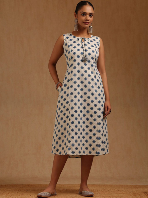 Soch Floral Print Tie-Up Neck A-Line Midi Dress