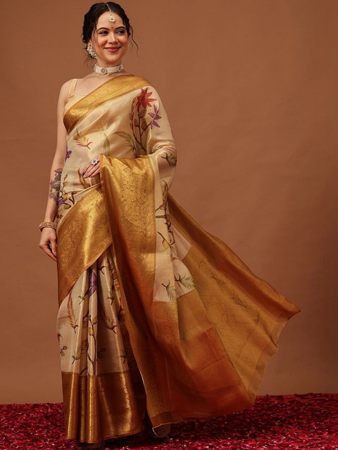 Silk Land Banarasi Soft Silk Zari Tissue With Digital Printed Saree