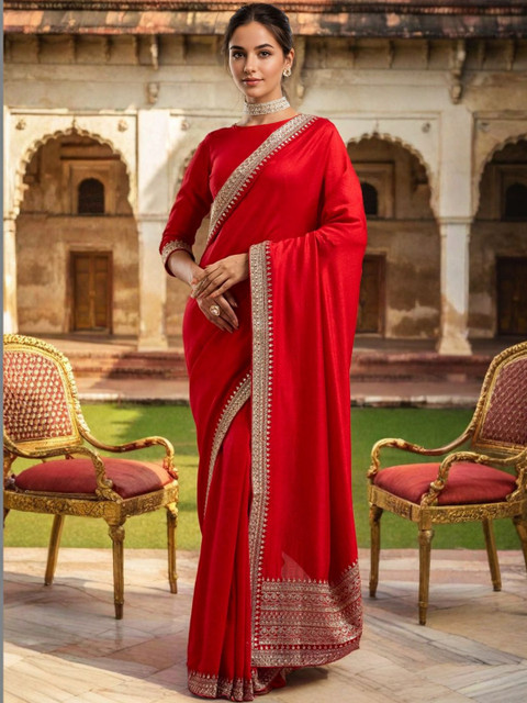 Urban Pallu Embellished Embroidered Poly Georgette Heavy Work Saree