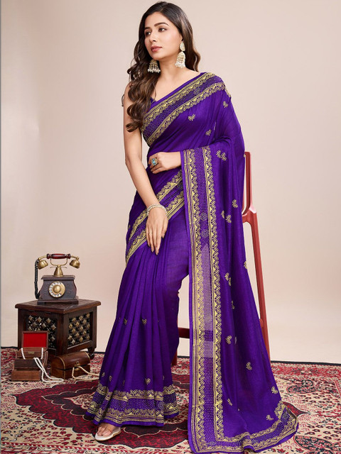 Urban Pallu Ethnic Motifs Embroidered Poly Georgette Saree