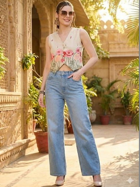 HERE&NOW Floral Embroidered Cotton Crop Top